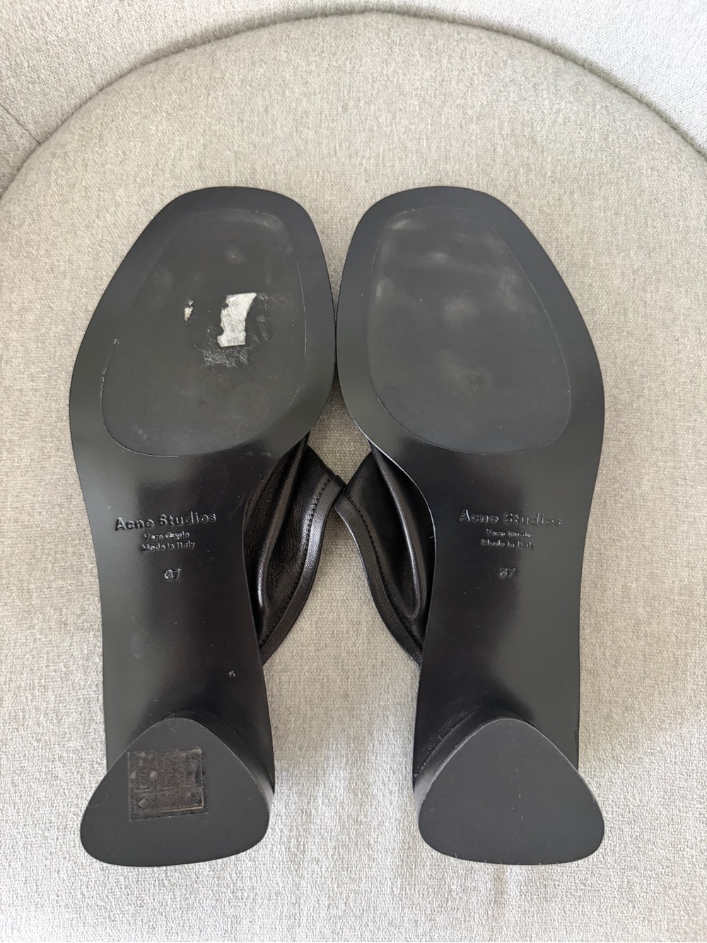 NWOT Acne Studios Black Leather Open Square Toe Block Heel Mules - Size 37 - Picture 6 of 8